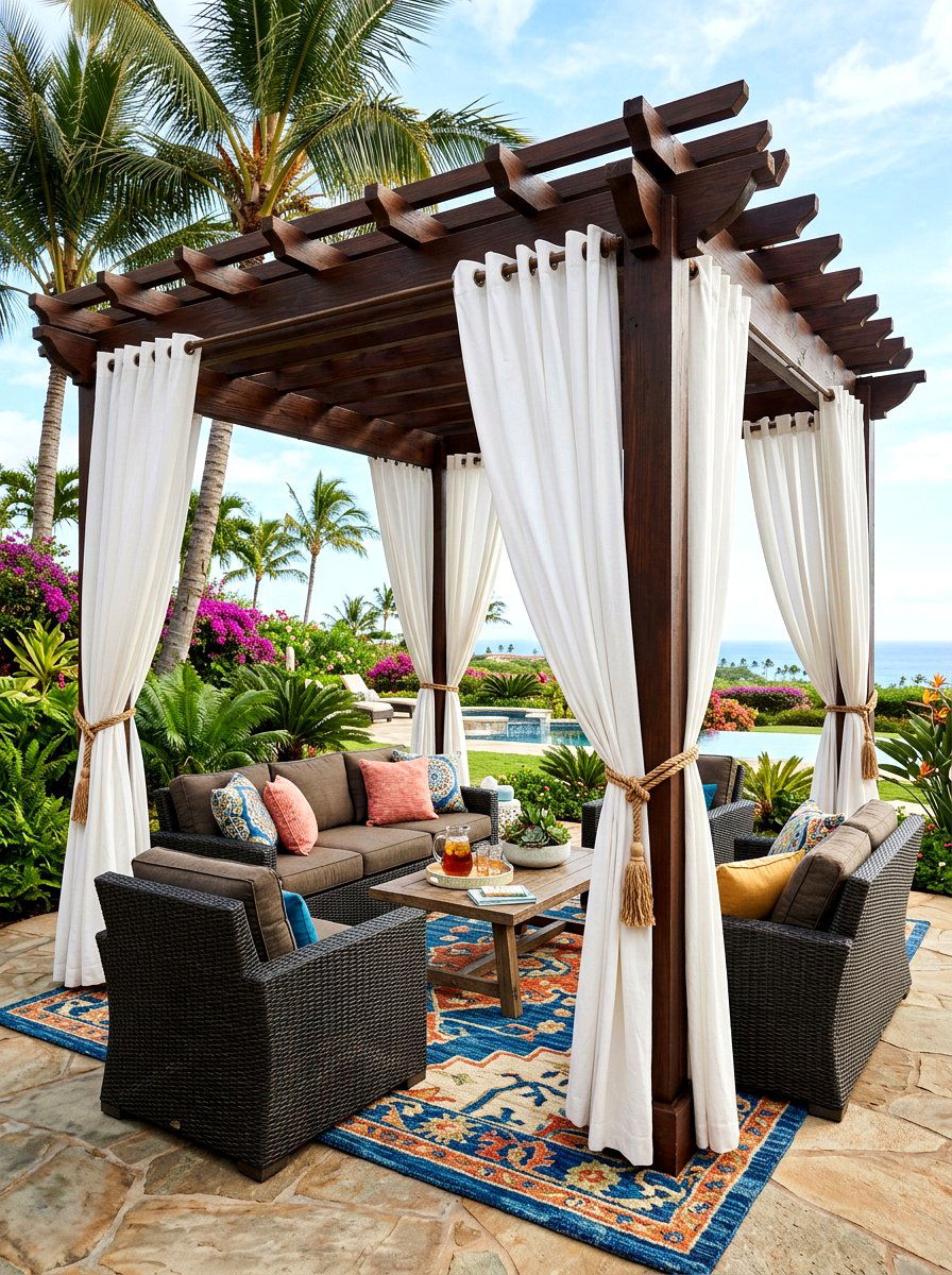 Pergola With Outdoor Curtains - 30 courtyard pergola ideas