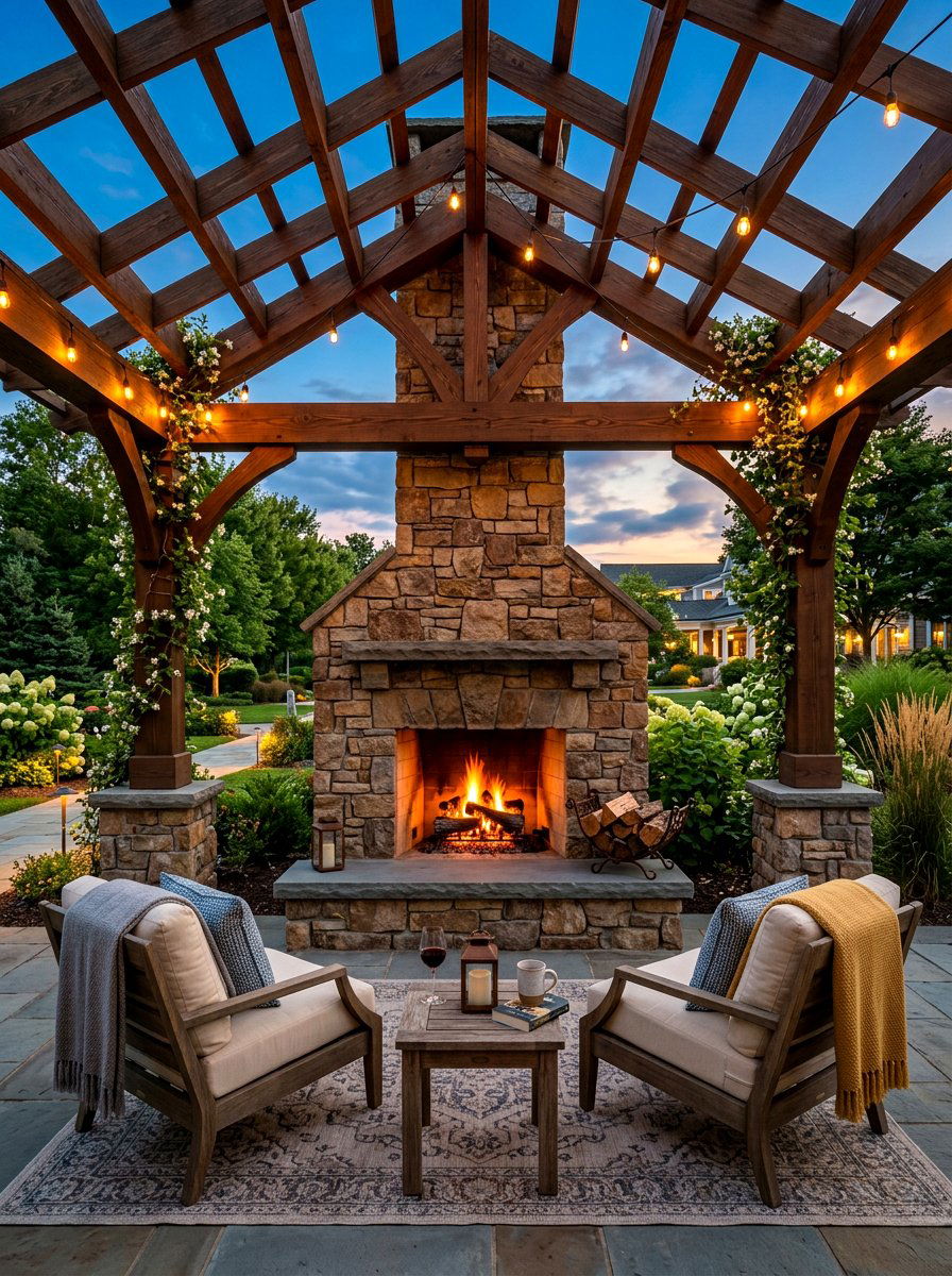 Pergola With Outdoor Fireplace - 30 cozy pergola ideas
