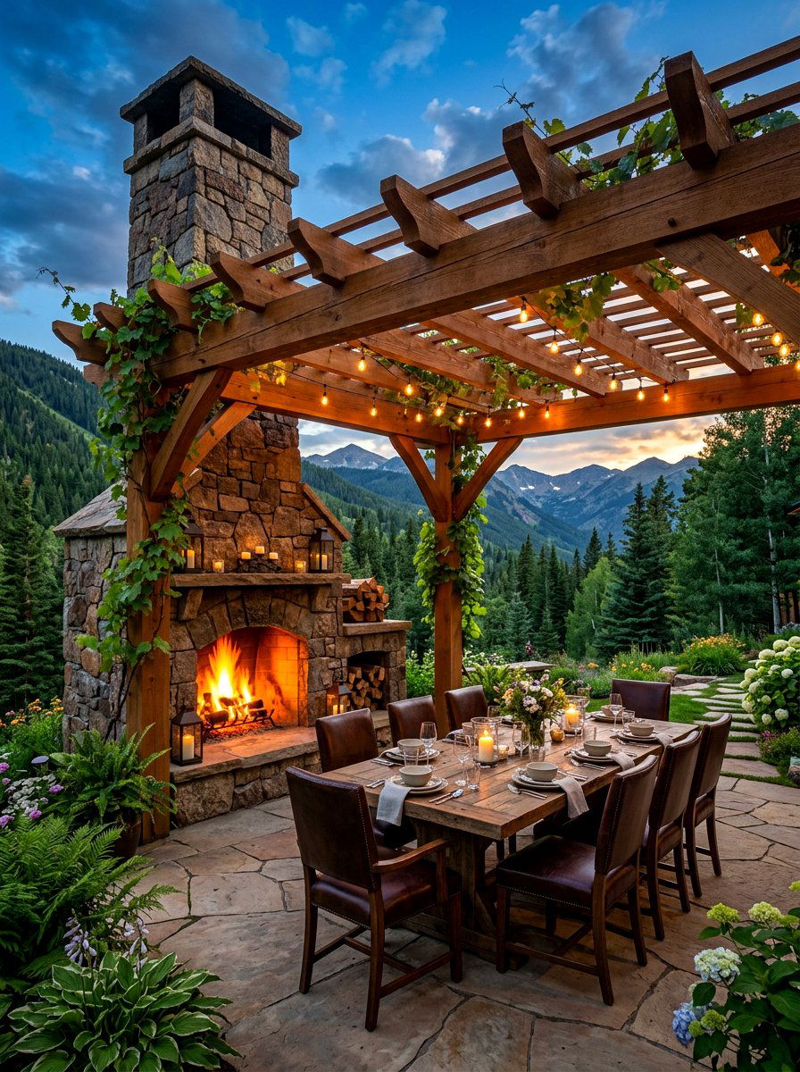Pergola With Outdoor Fireplace - 30 backyard dining pergola ideas