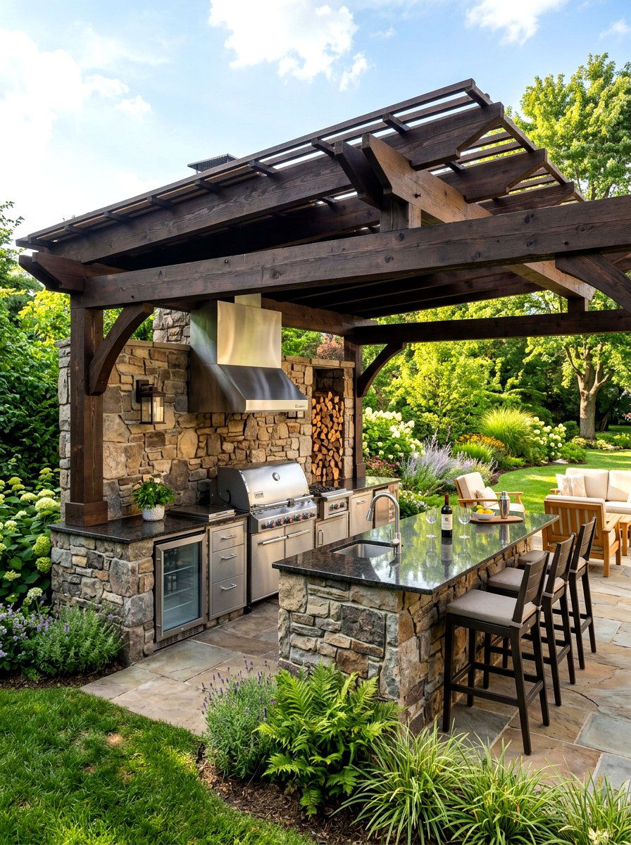 Pergola With Outdoor Kitchen - 30 backyard pergola ideas