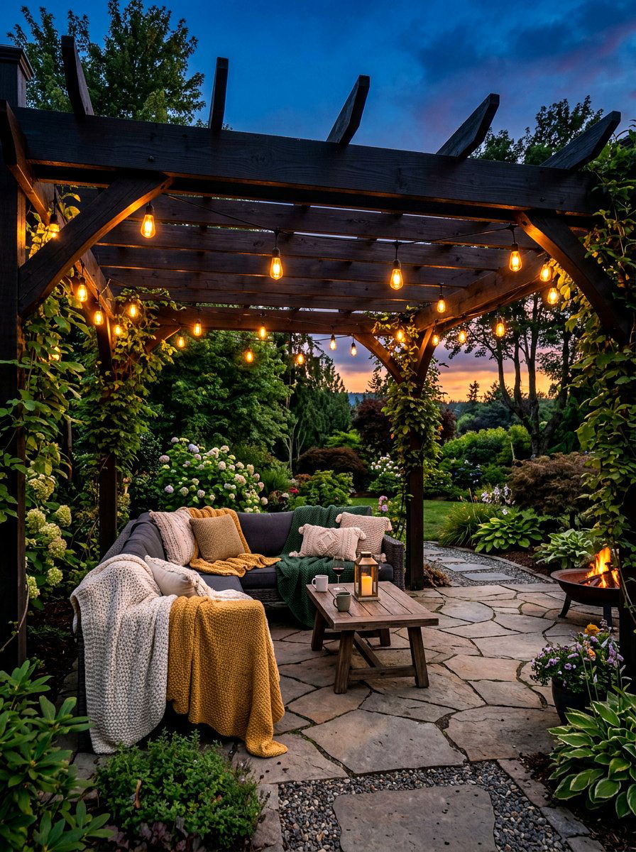 Pergola With String Lights - 30 cozy pergola ideas