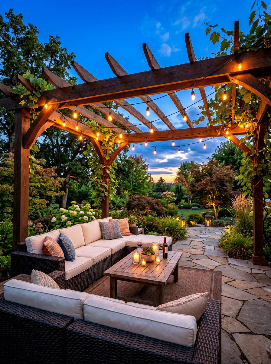 Pergola With String Lights And Seating - 30 small pergola ideas