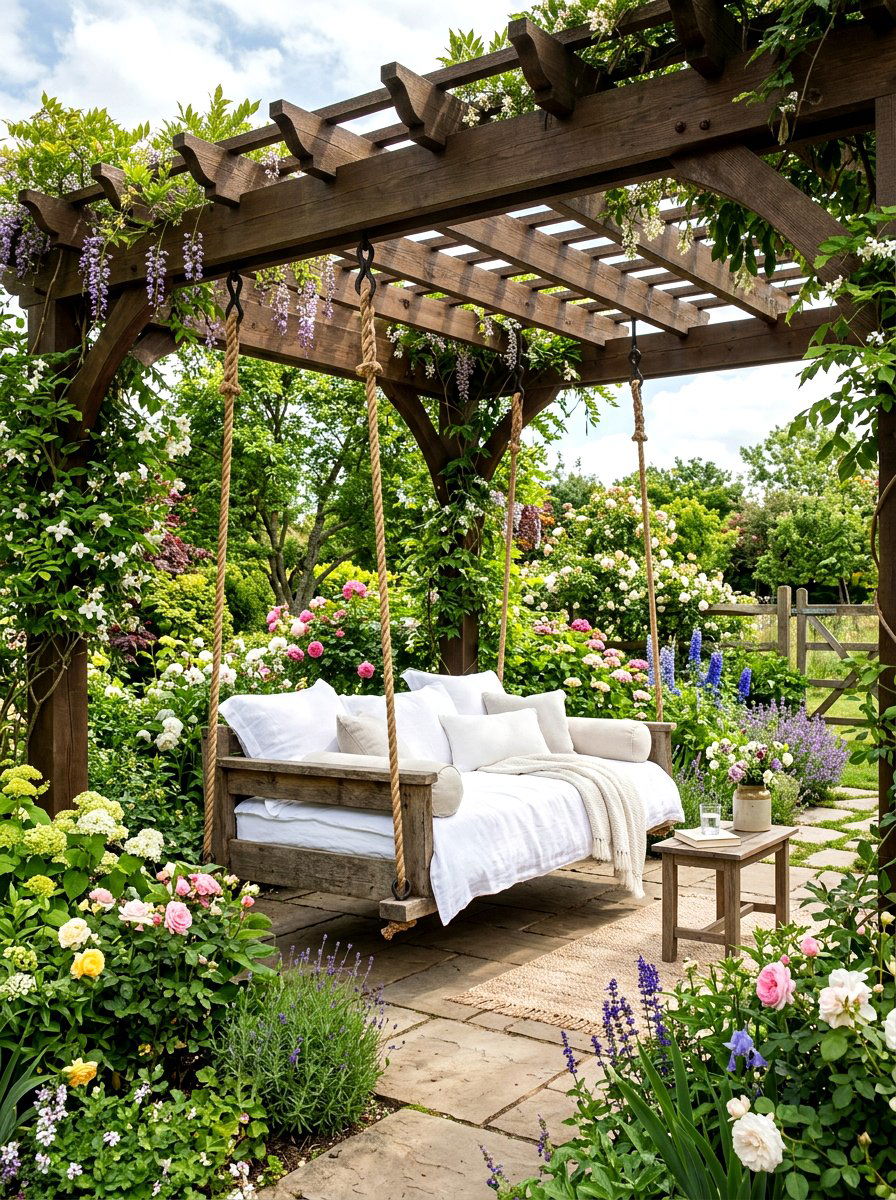 Pergola With Swing Bed - 30 cozy pergola ideas