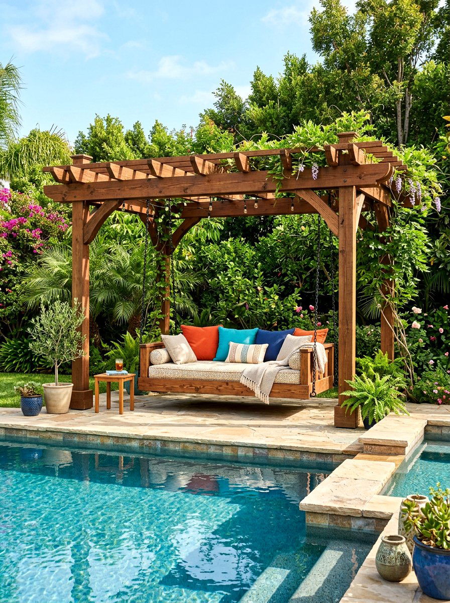 Pergola With Swing - 30 poolside pergola ideas
