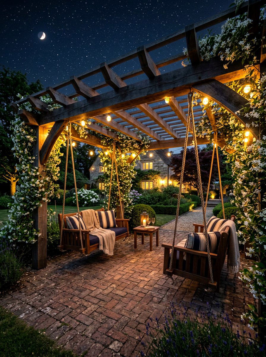 Pergola With Swings - 30 stargazing backyard lounge ideas
