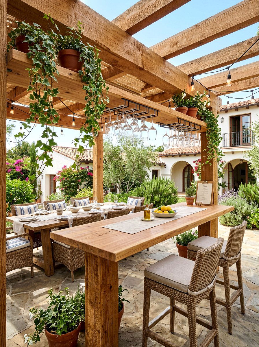 Pergola attached bar top - 30 drink station patio ideas