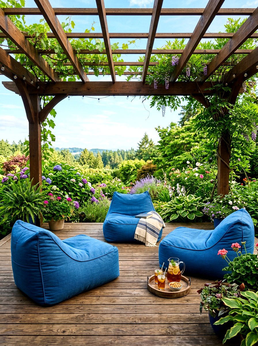 Pergola bean bag chairs - 30 pergola seating ideas