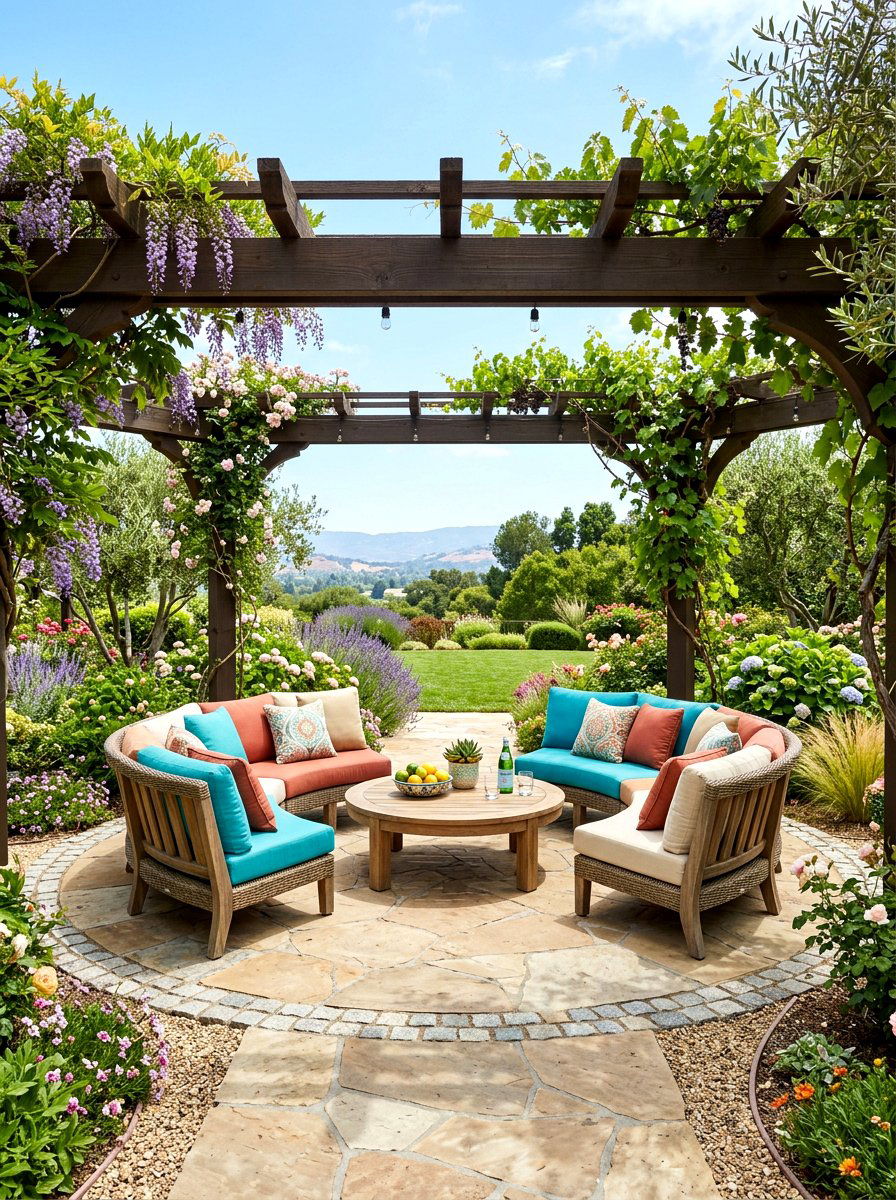 Pergola circular seating - 30 pergola seating ideas