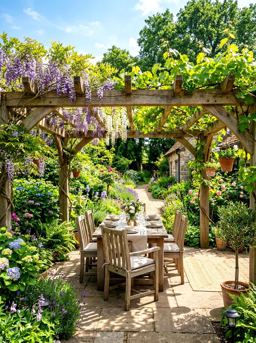 Pergola covered garden - 30 kitchen garden backyard ideas