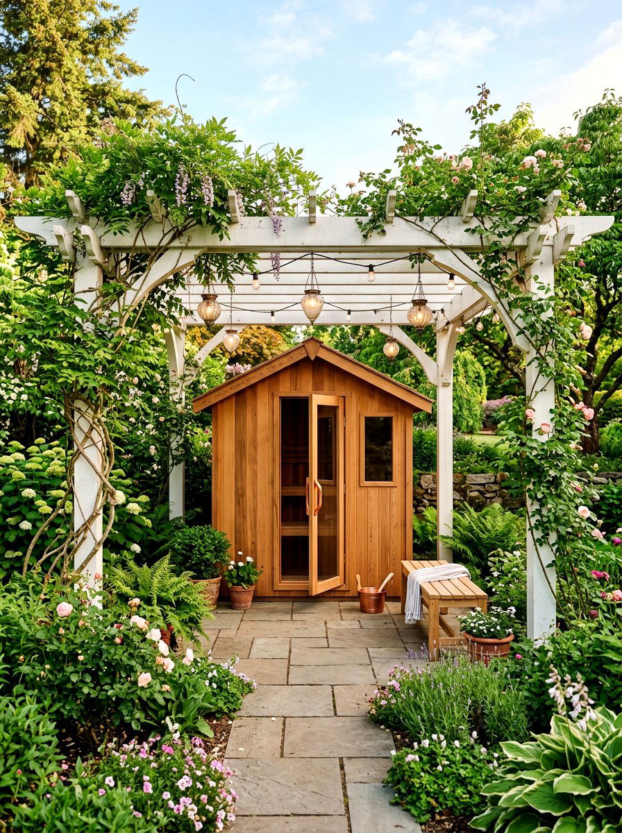Pergola covered outdoor sauna - 30 outdoor sauna backyard ideas aesthetic