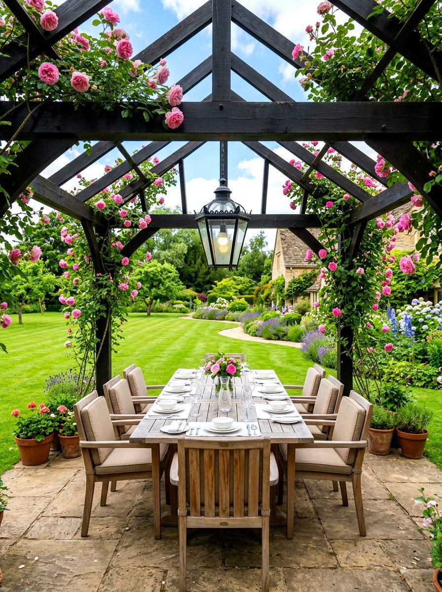 Pergola covered seating - 30 outdoor dining nook ideas