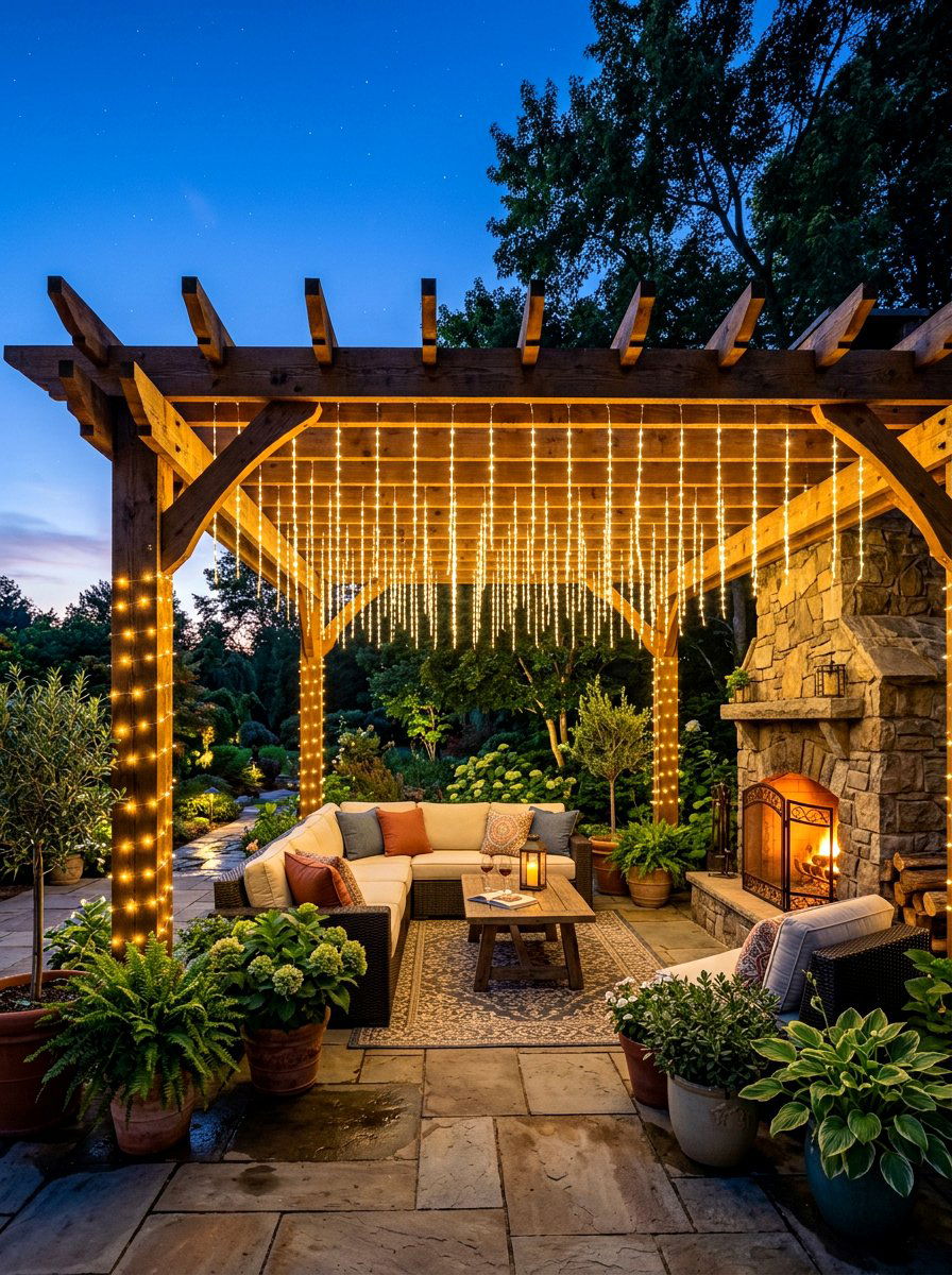 Pergola curtain string light - 30 patio curtain string light ideas