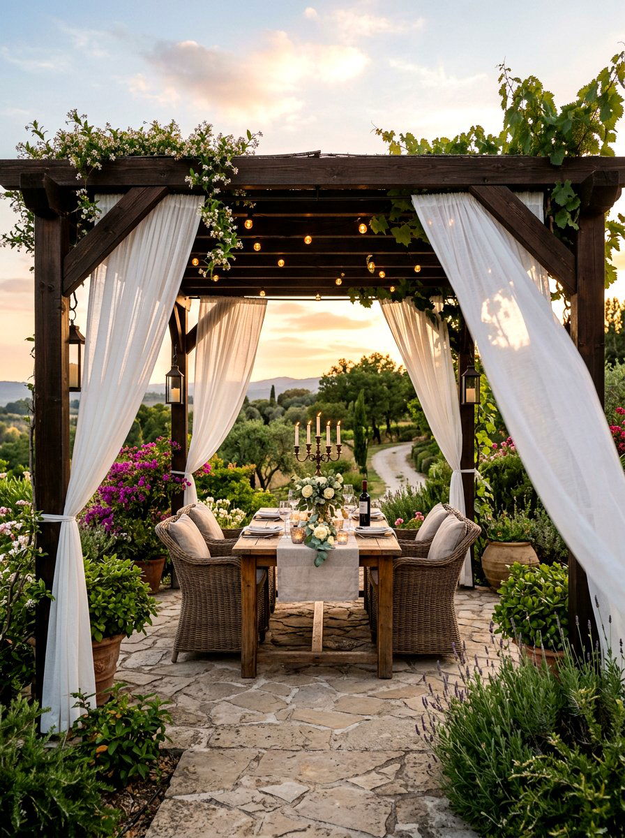 Pergola curtains - 30 backyard date night ideas