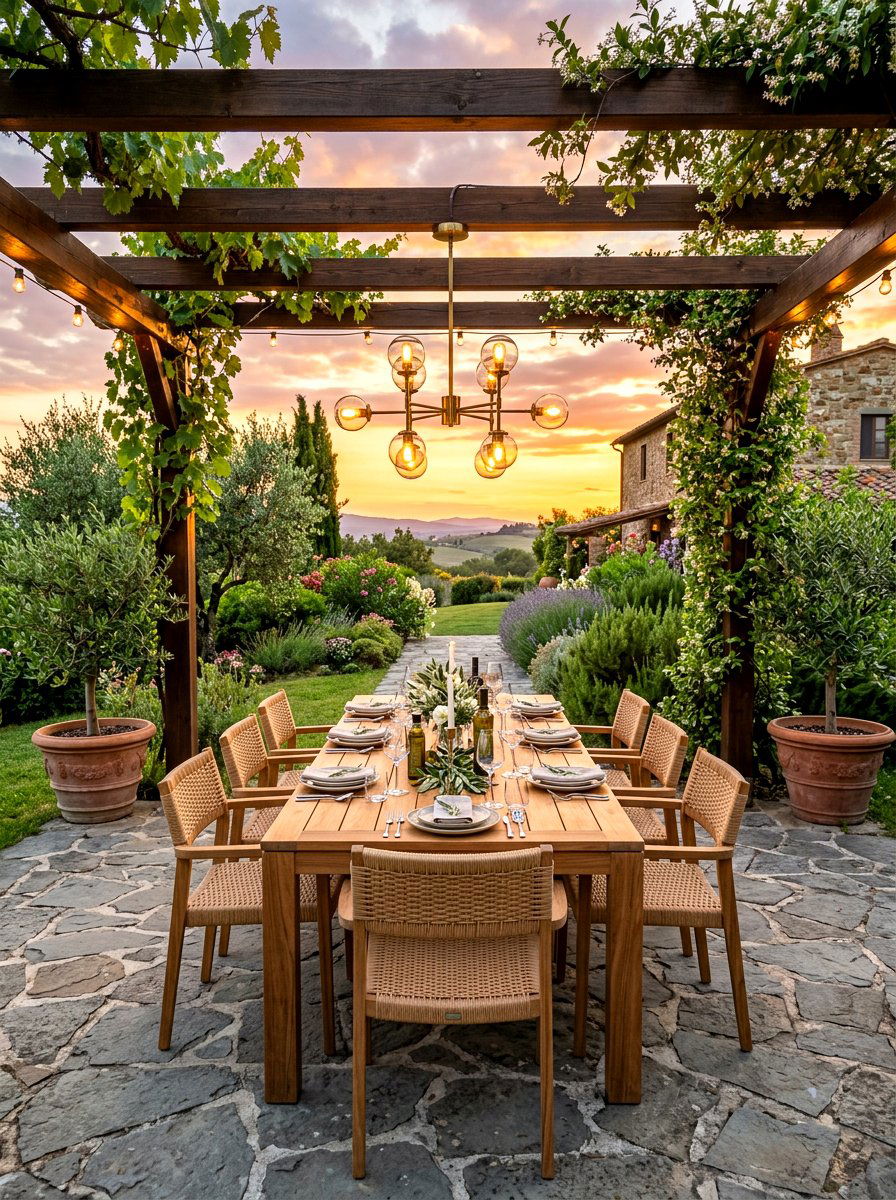 Pergola dining set - 30 pergola seating ideas
