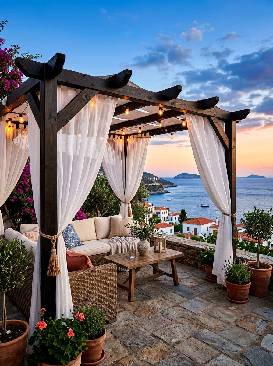 Pergola drape setup - 30 evening patio party ideas
