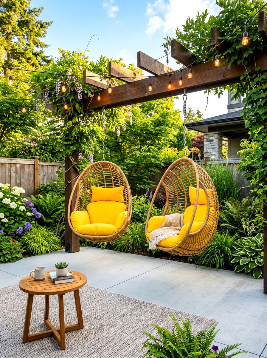 Pergola egg chairs - 30 pergola seating ideas