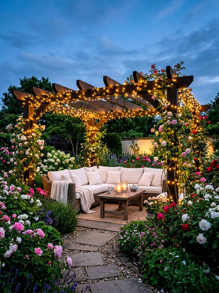 Pergola fairy lights - 30 garden lighting ideas