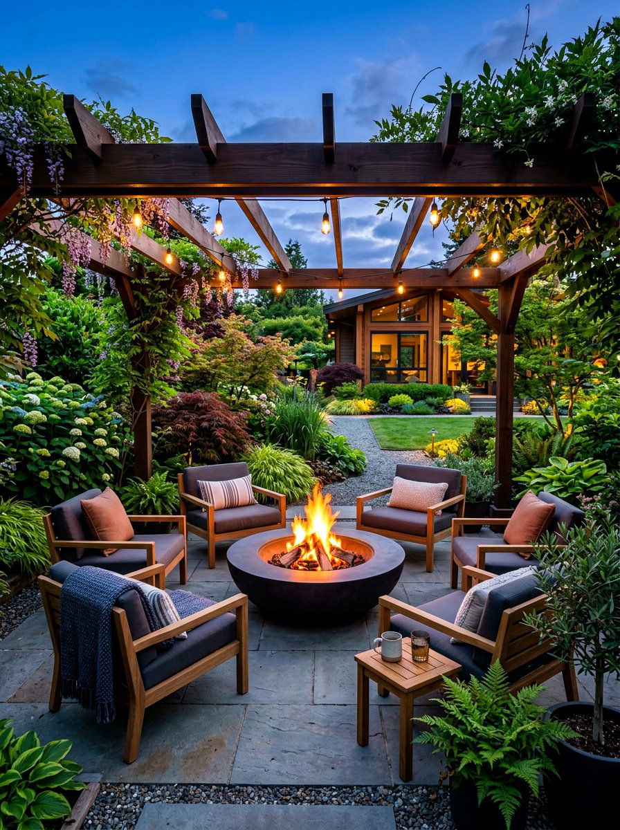 Pergola fire pit seating - 30 pergola seating ideas