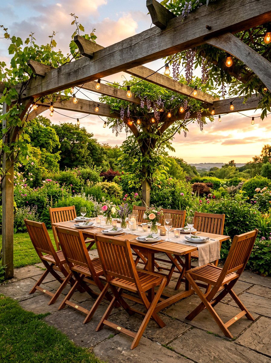 Pergola folding chairs - 30 pergola seating ideas