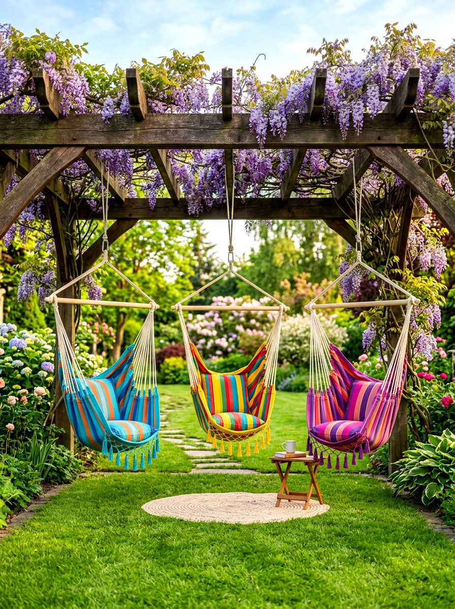 Pergola hammock chairs - 30 pergola seating ideas