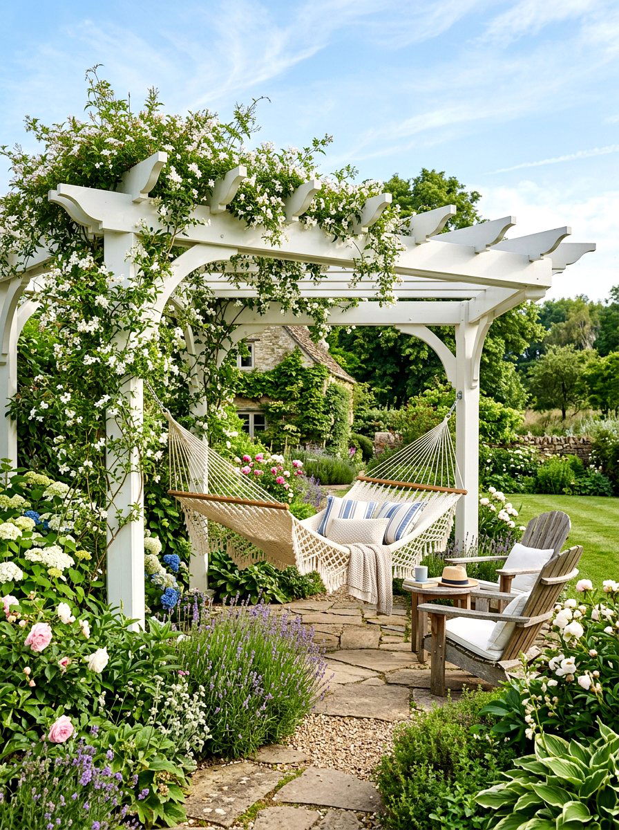 Pergola hammock garden design - 30 hammock garden corner ideas