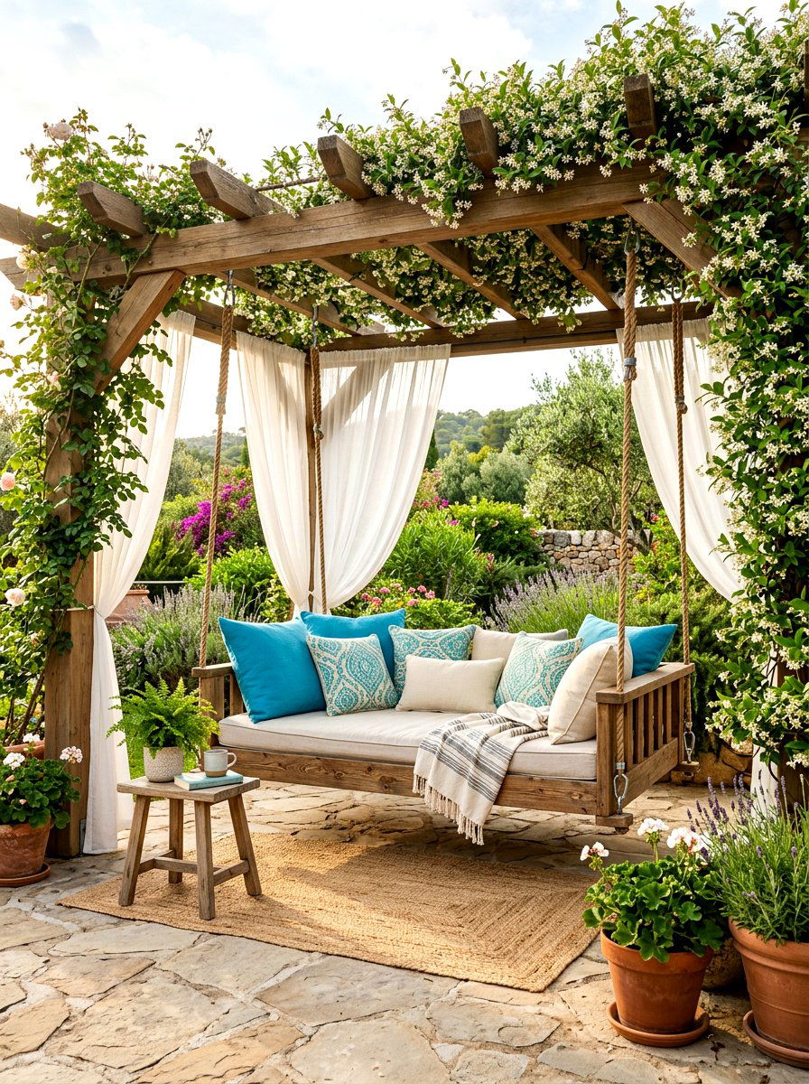 Pergola hanging daybed - 30 pergola seating ideas