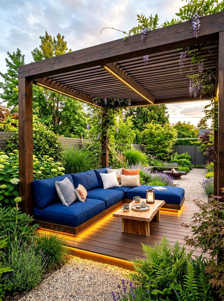Pergola low seating - 30 pergola seating ideas