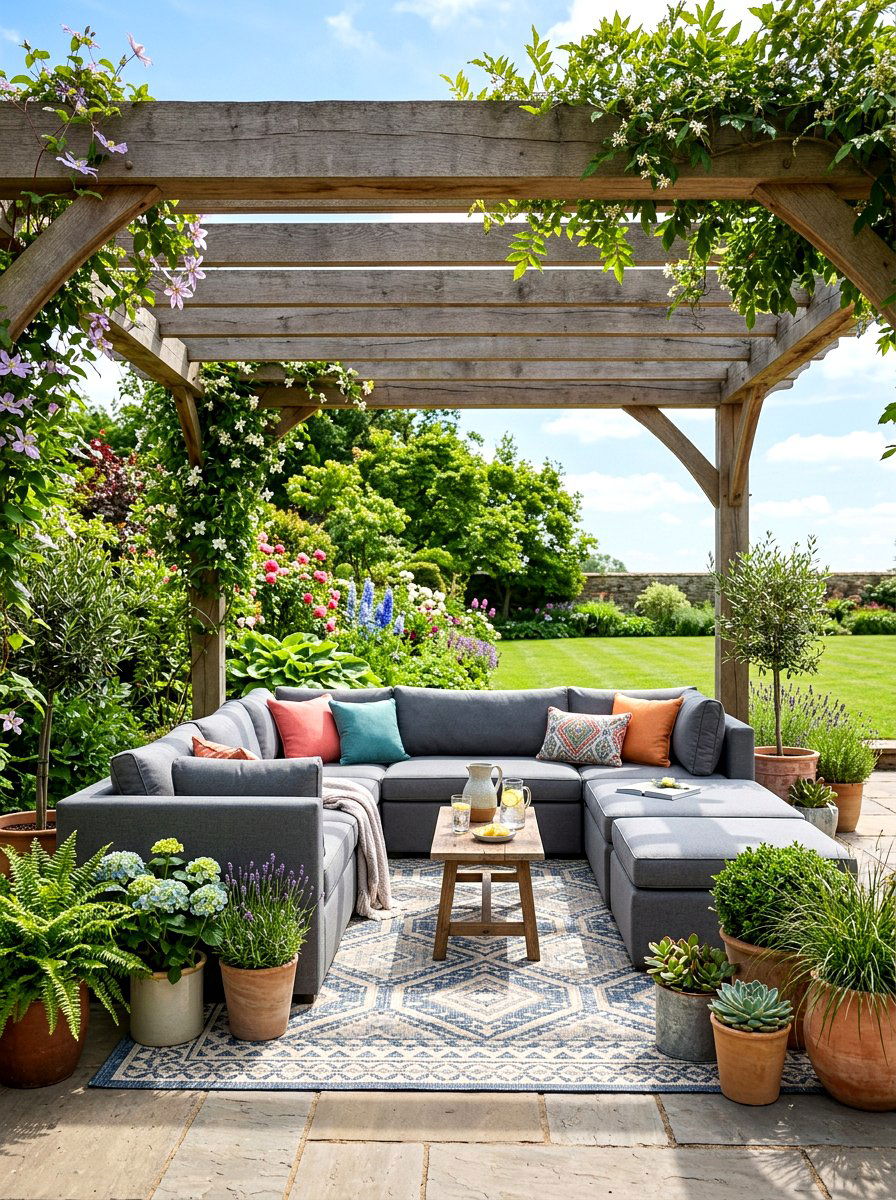 Pergola modular sofa - 30 pergola seating ideas