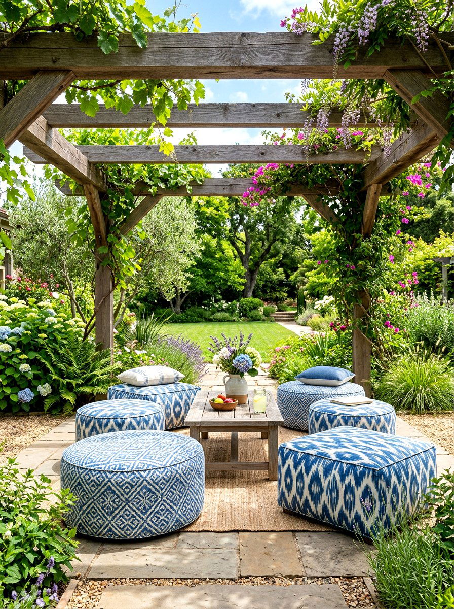 Pergola outdoor ottomans - 30 pergola seating ideas