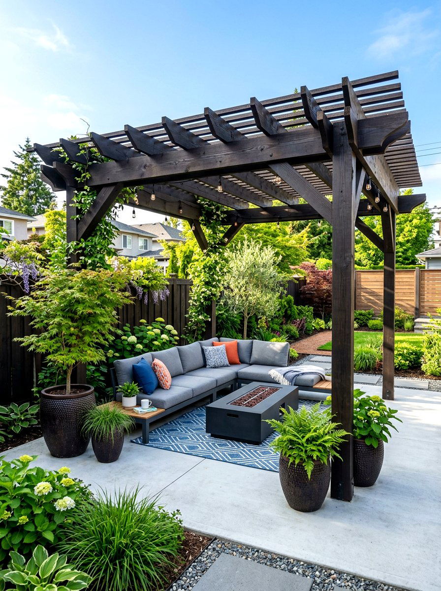 Pergola over concrete patio - 30 pergola lounge patio ideas