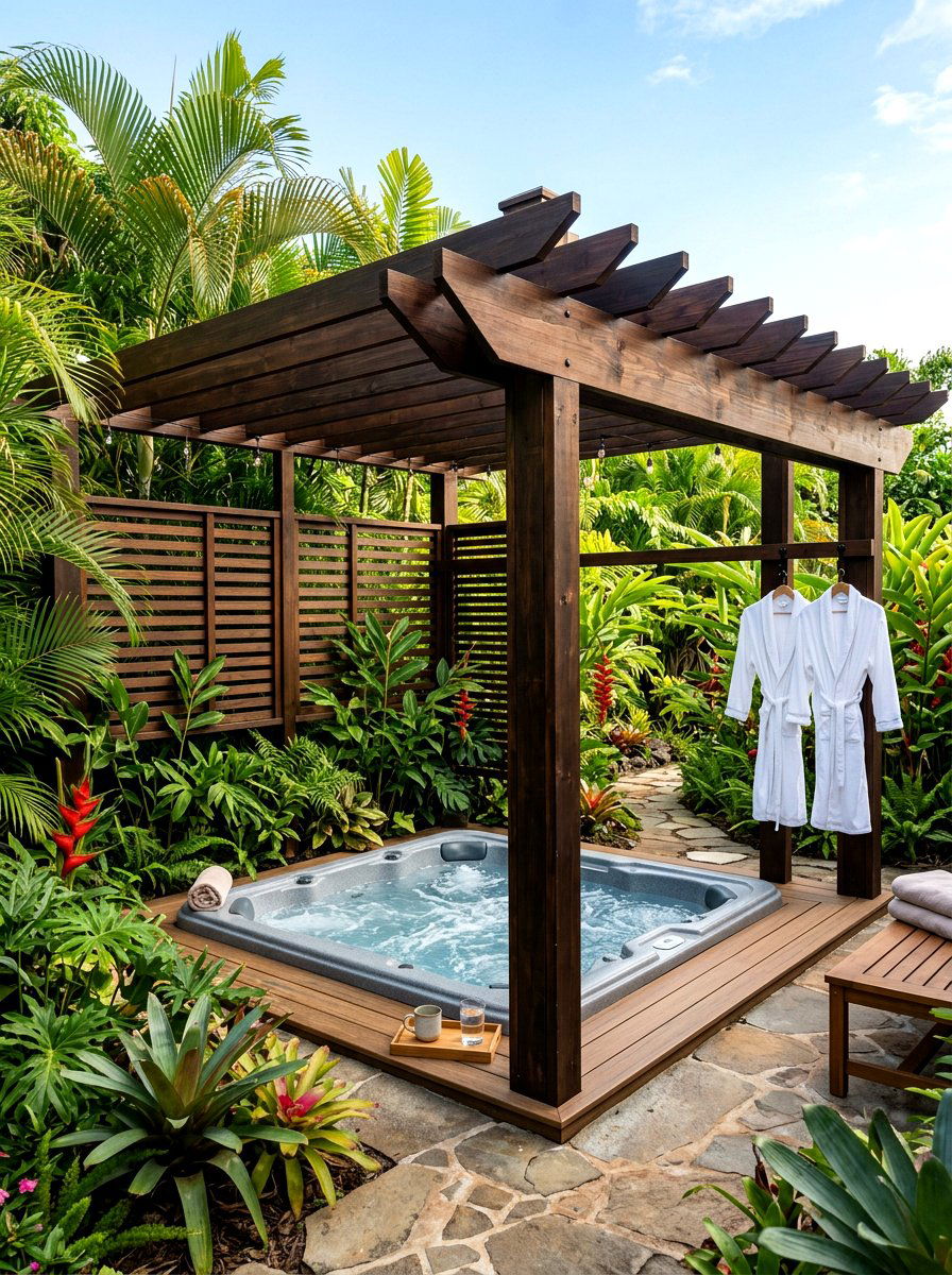 Pergola over hot tub - 30 pergola lounge area ideas