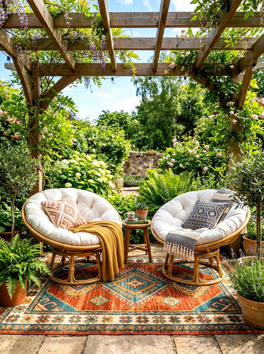Pergola papasan chairs - 30 pergola seating ideas