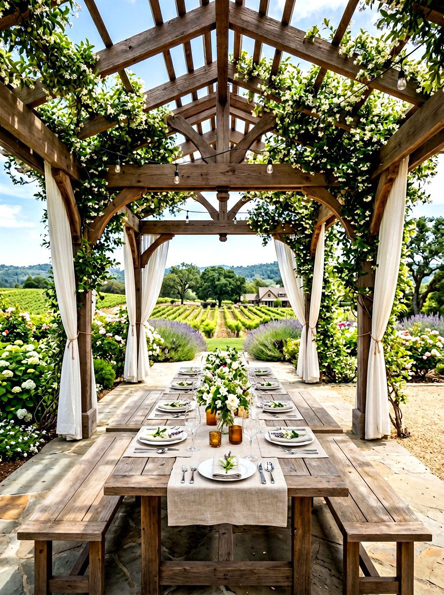 Pergola picnic setup - 30 backyard picnic area ideas