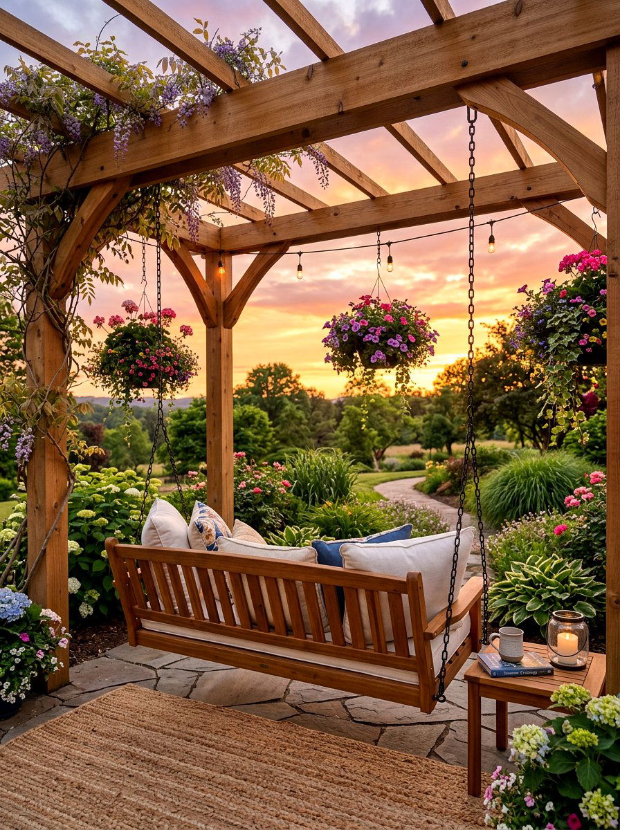 Pergola porch swing - 30 pergola seating ideas