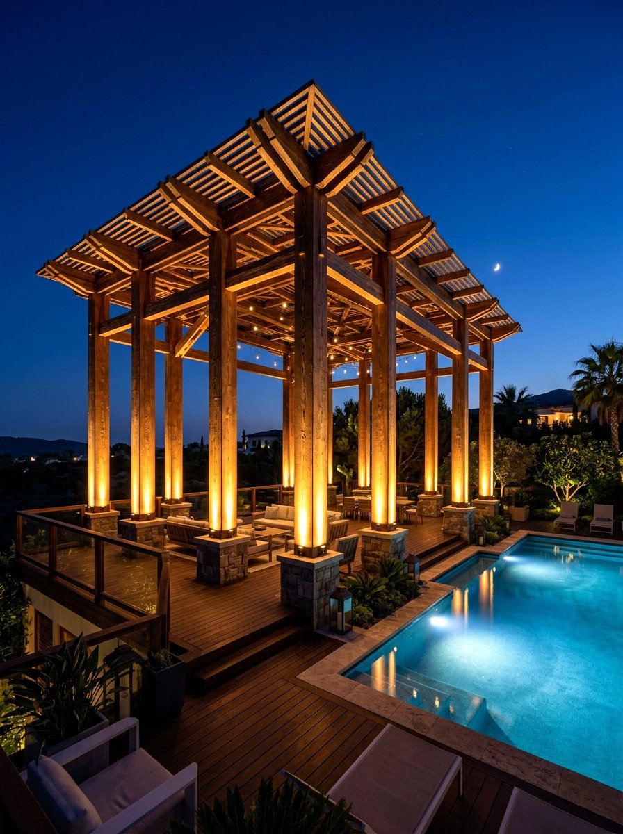 Pergola post uplights - 30 pergola lighting ideas