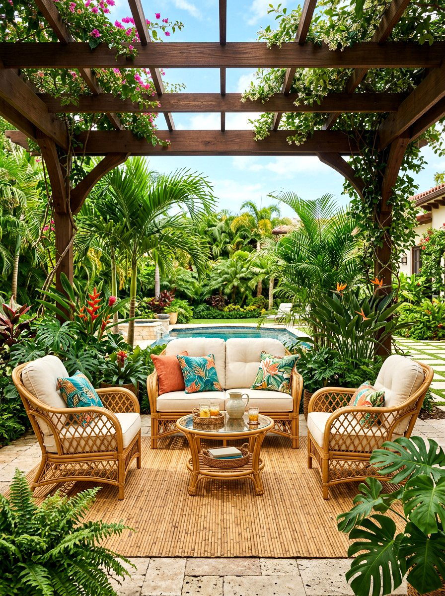 Pergola rattan set - 30 pergola seating ideas