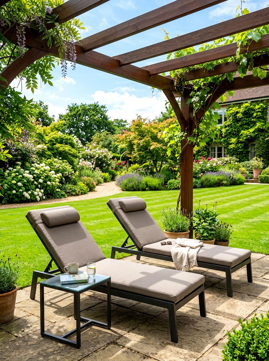 Pergola reclining chairs - 30 pergola seating ideas