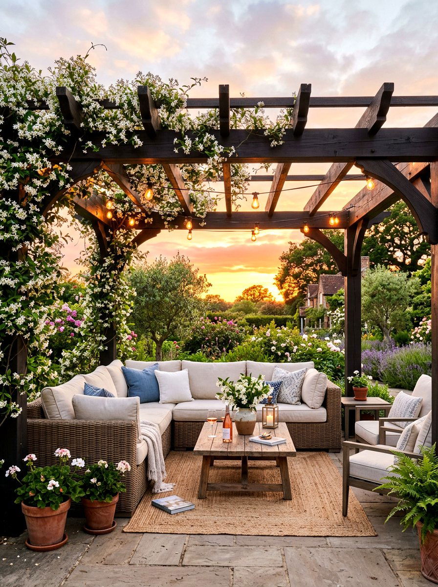 Pergola seating area - 30 backyard seating ideas