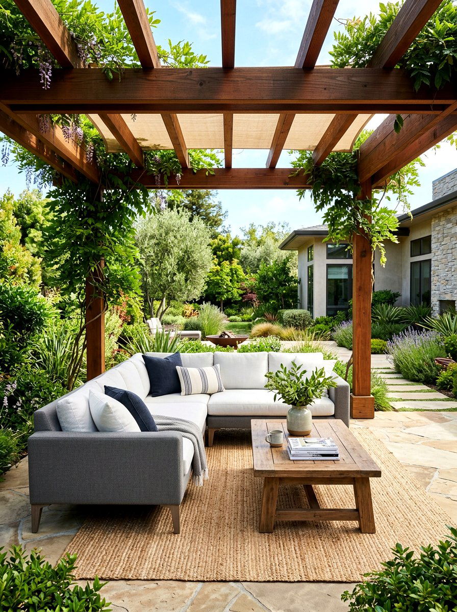 Pergola sectional sofa - 30 pergola seating ideas