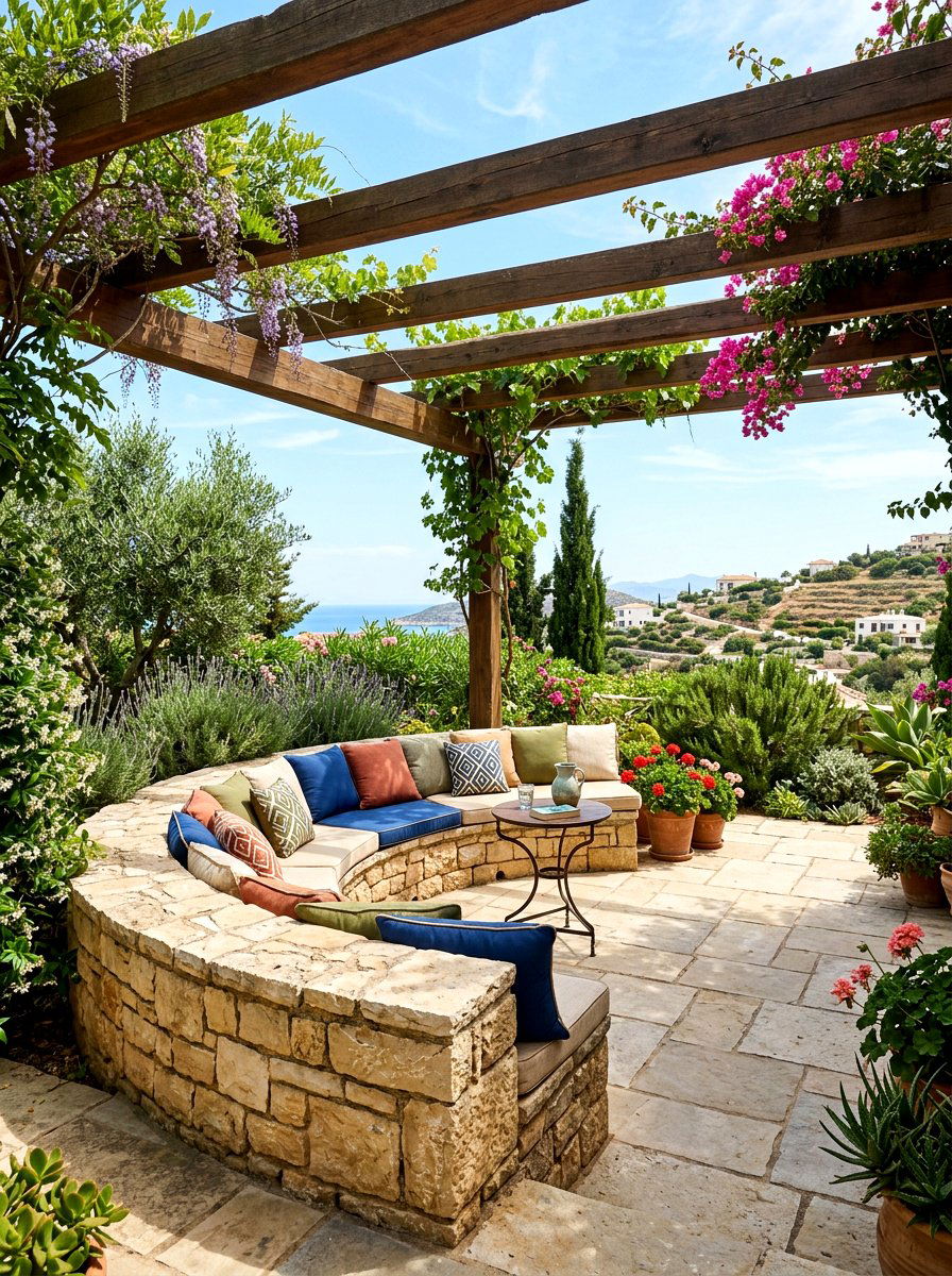 Pergola stone seating - 30 pergola seating ideas