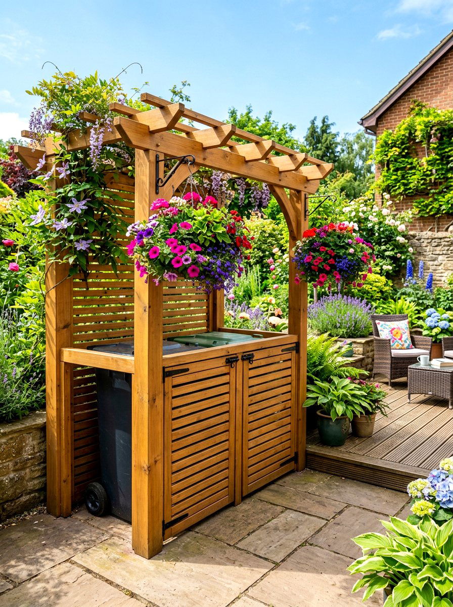 Pergola style bin cover - 30 trash can enclosure ideas