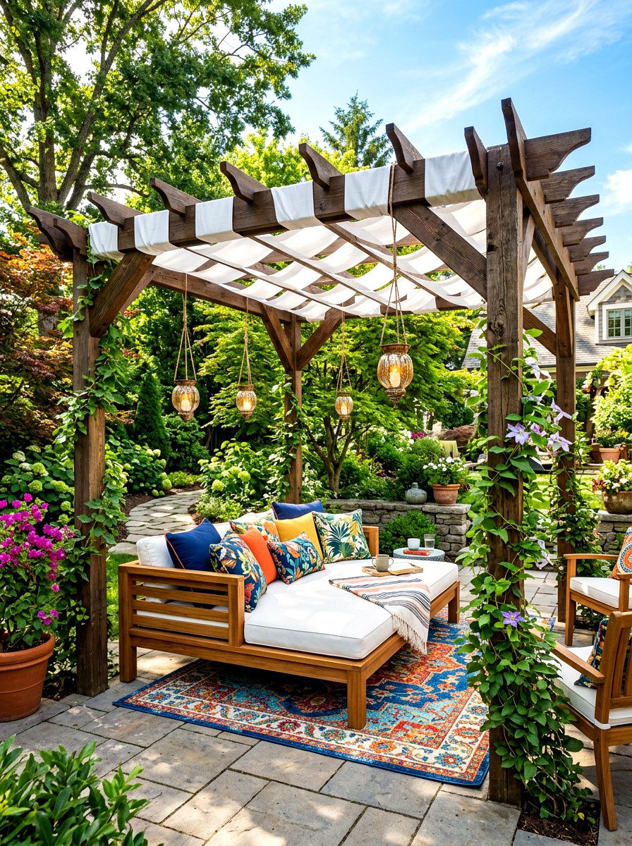 Pergola style daybed - 30 outdoor daybed canopy ideas