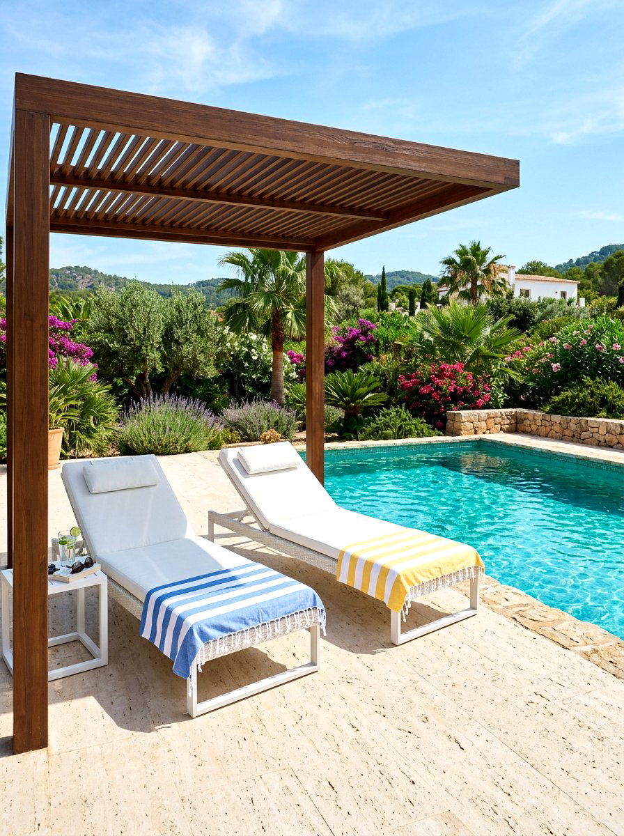 Pergola sun loungers - 30 pergola seating ideas