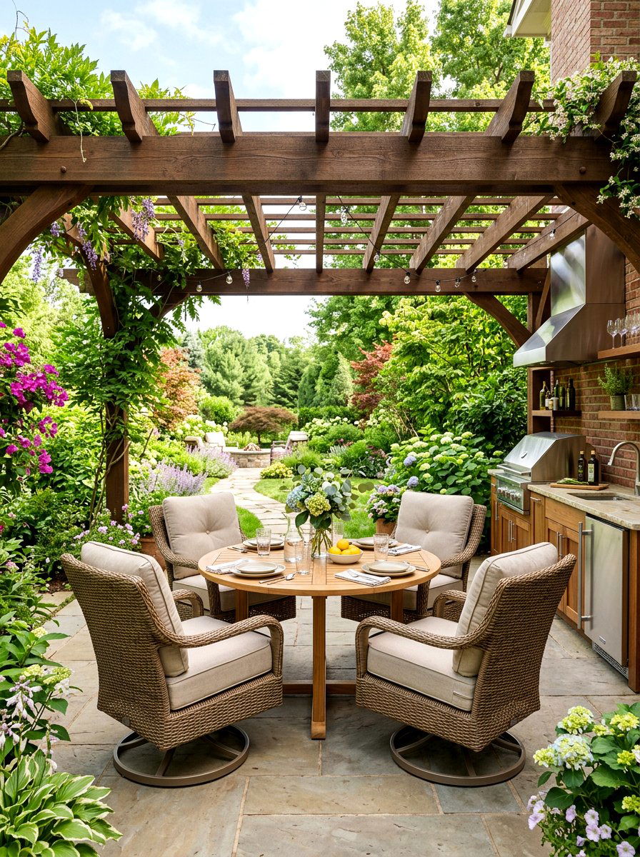 Pergola swivel chairs - 30 pergola seating ideas
