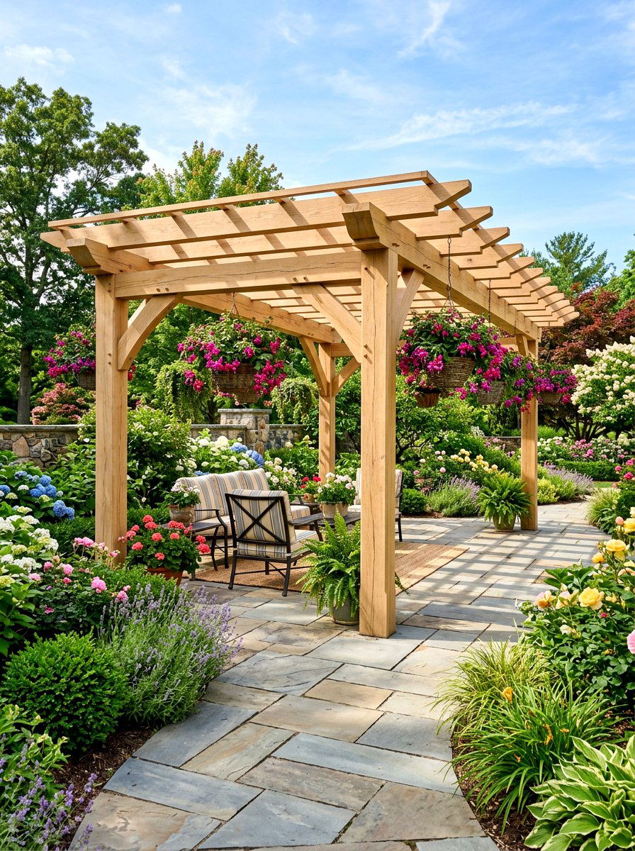 Pergola with Hanging Plant - 30 AC unit landscaping ideas