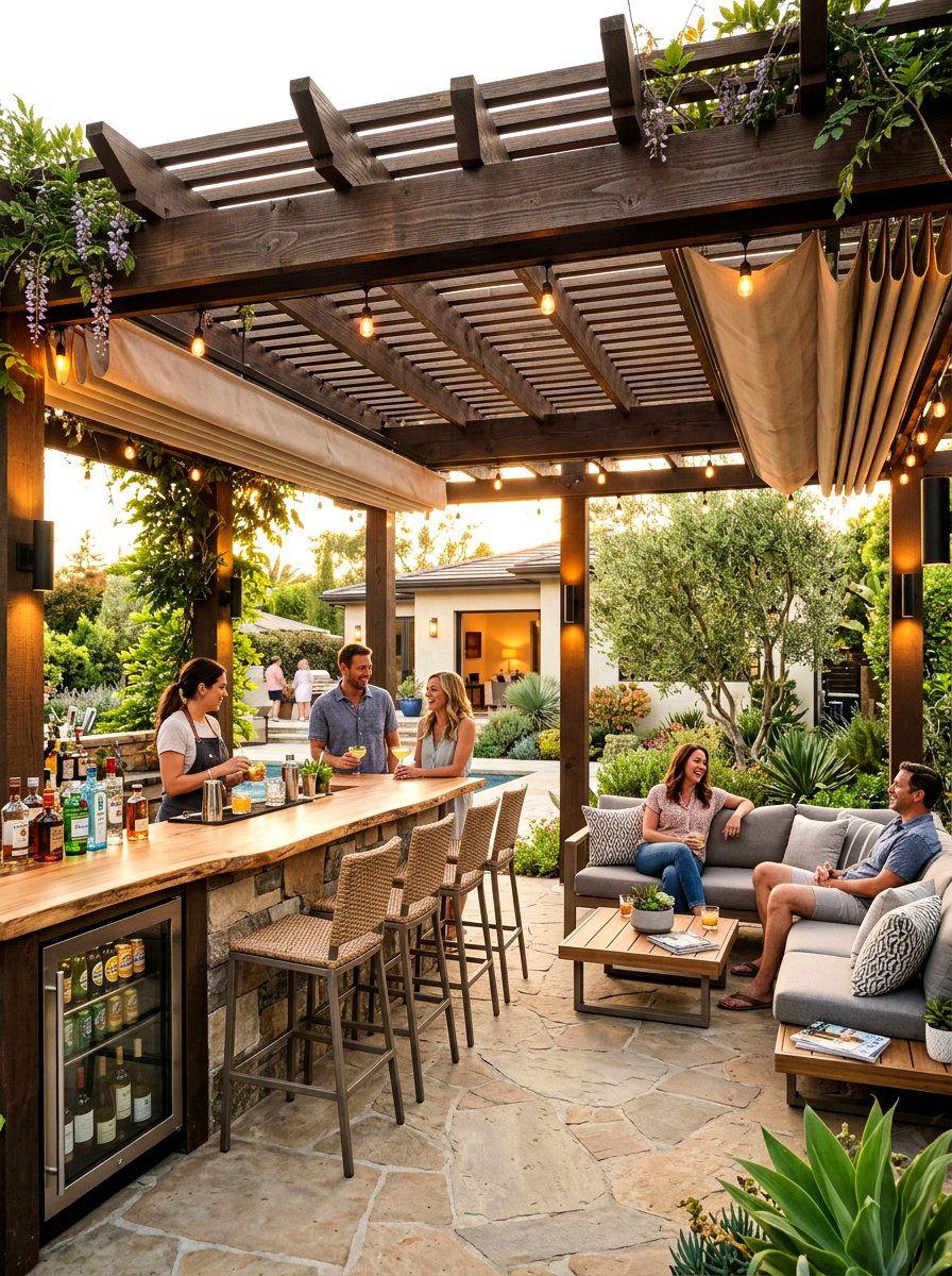 Pergola with bar counter - 30 pergola lounge area ideas