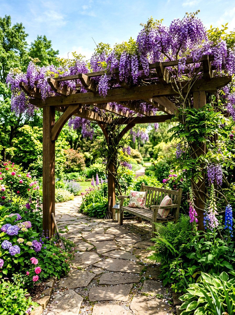 Pergola with climbing plants - 30 patio pergola ideas