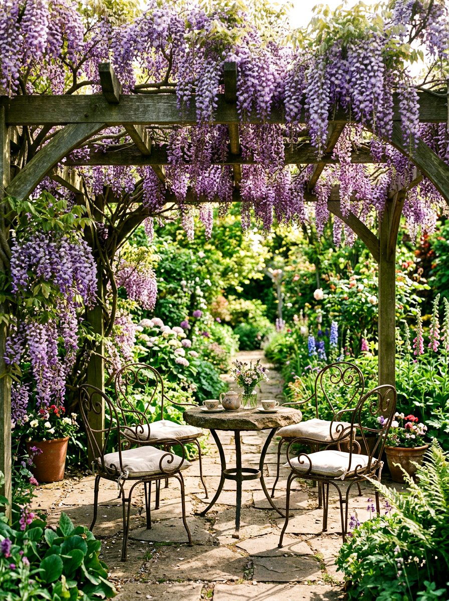 Pergola with climbing plants - 30 pergola lounge area ideas