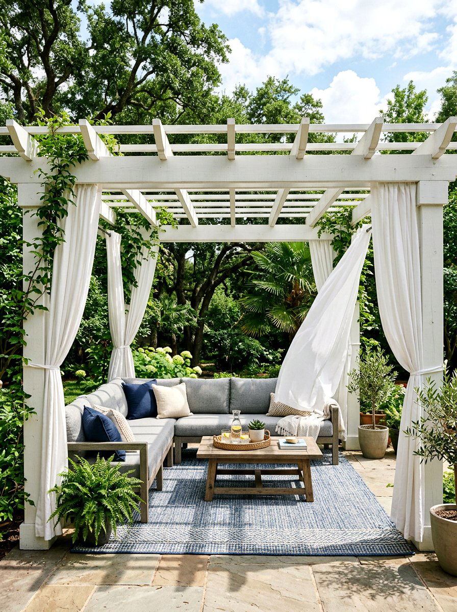 Pergola with outdoor curtains - 30 pergola lounge area ideas