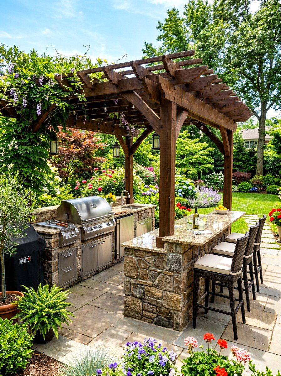 Pergola with outdoor kitchen - 30 modern pergola ideas